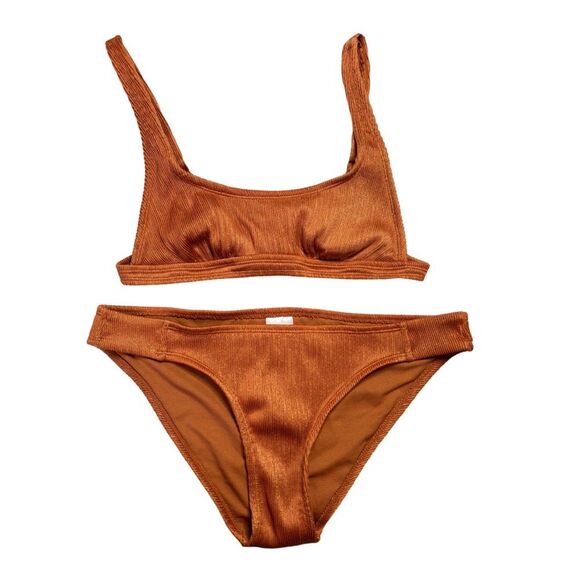 Xhilaration Rust Metallic Ribbed 2-Piece Swimsuit Set - Picture 1 of 8